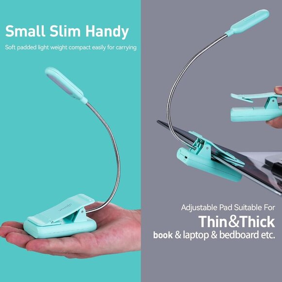 Rechargeable Book Light, Blue Light Blocking, Amber 1600K Clip On Reading Light, - Picture 6 of 7